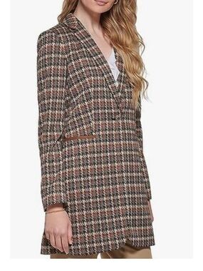 Tommy Hilfiger Brown Multi Houndstooth Long Blazer